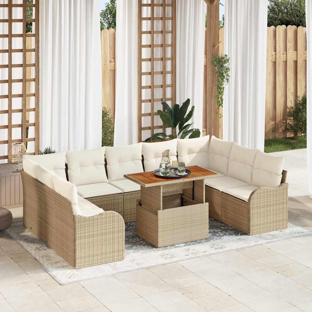 10-Teiliges Gartensofa Set Mit Kissen Poly Rattan
