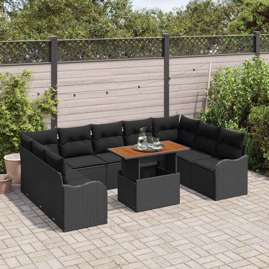 10-Teiliges Gartensofa Set Mit Kissen Poly Rattan