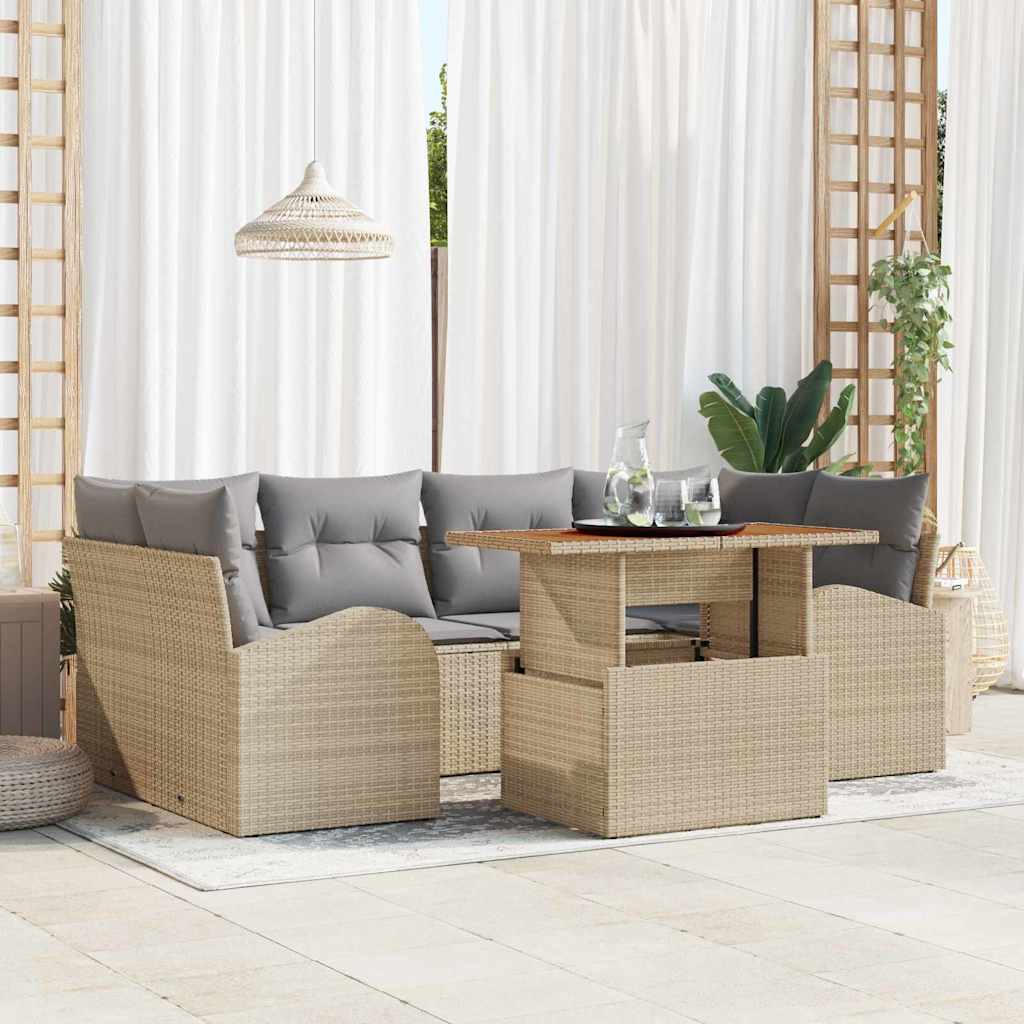 7-Teiliges Garten-Sofa-Set Mit Kissen Poly-Rattan