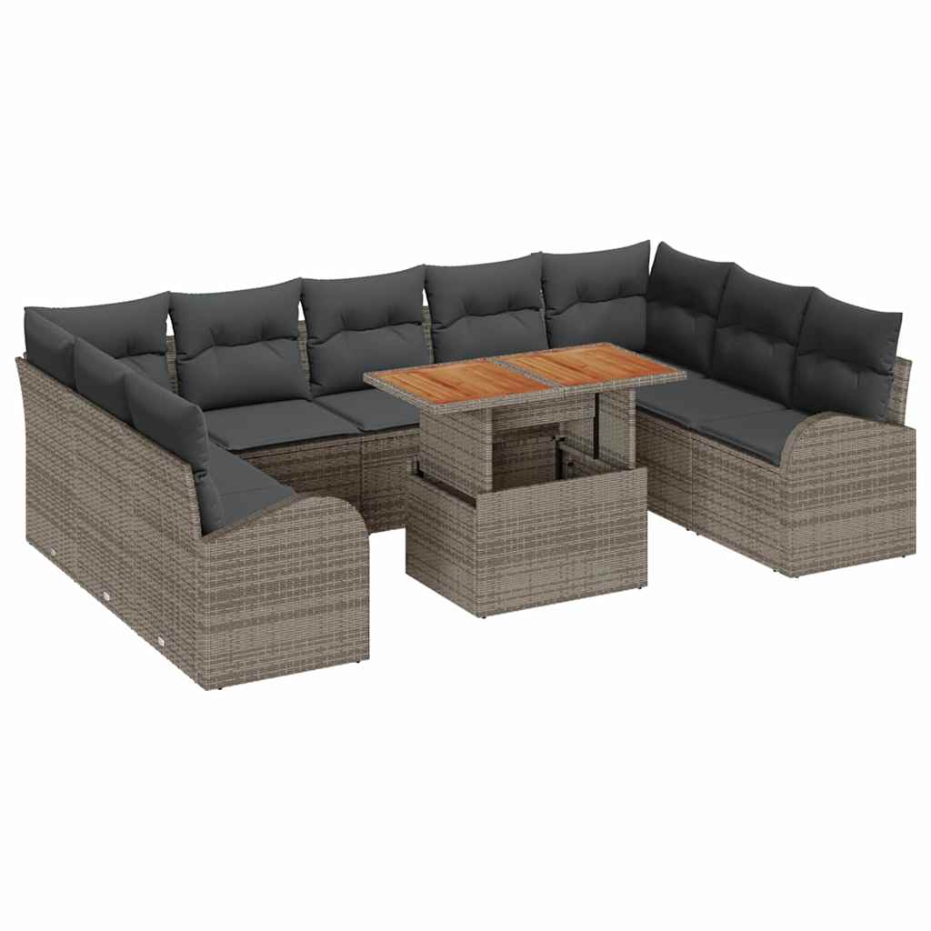 10-Teilige Garten Sofa Set Mit Kissen Poly Rattan