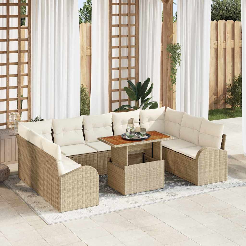 10-Teilige Garten Sofa Set Mit Kissen Poly Rattan