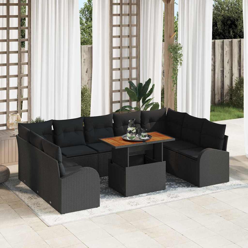 10-Teilige Garten Sofa Set Mit Kissen Poly Rattan