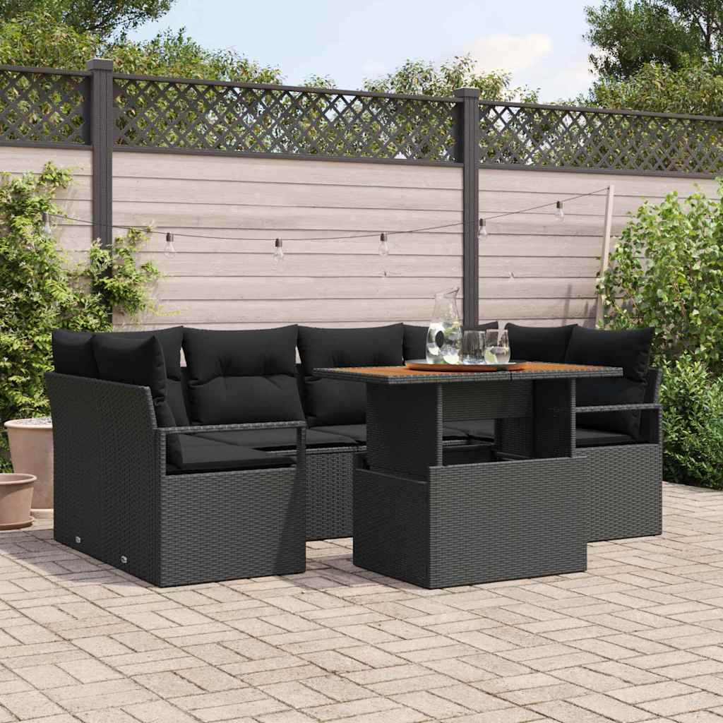 7-Teiliges Garten Sofaset Mit Kissen Poly Rattan