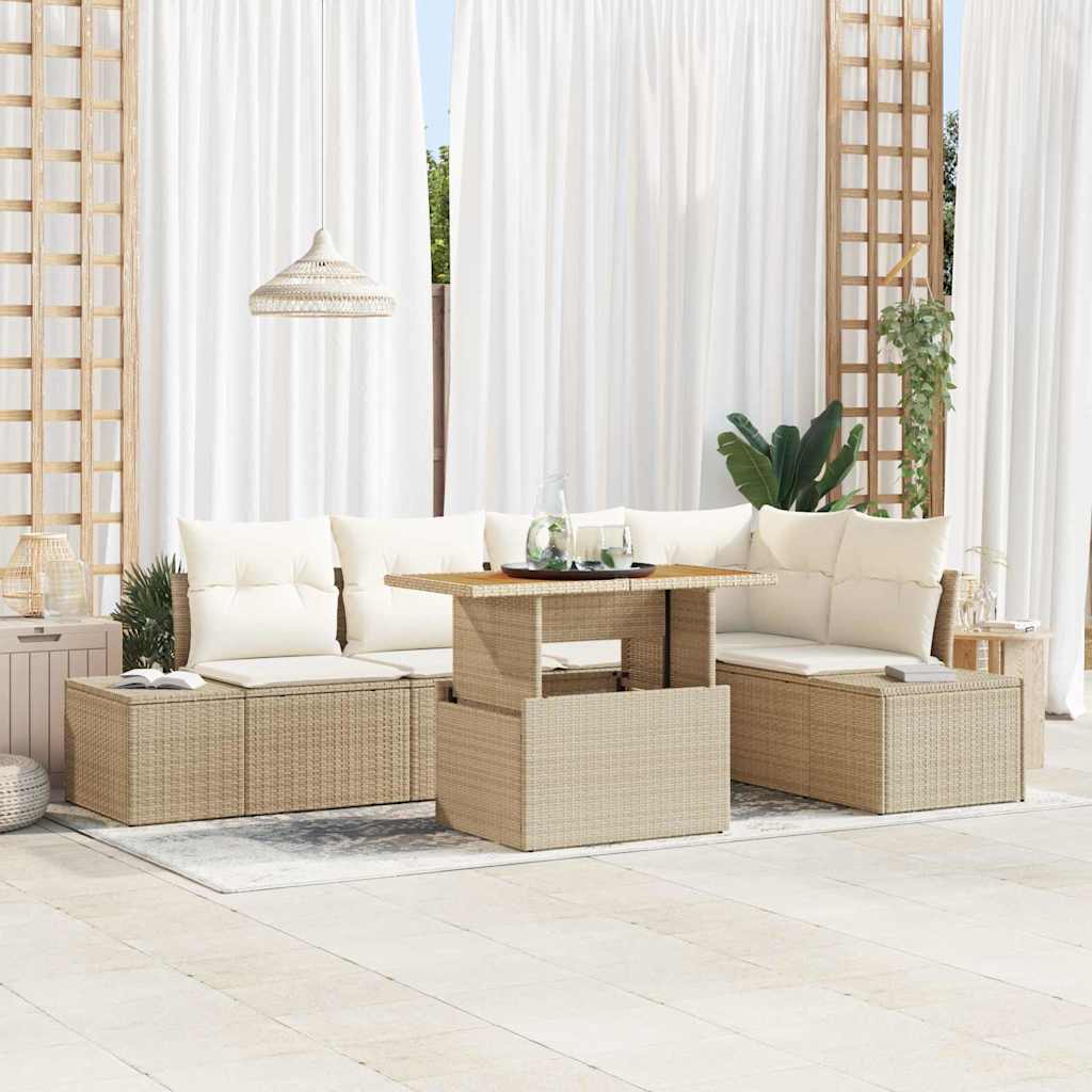 6-Teiliges Gartensofa-Set Mit Kissen, , Aus Poly-Rattan