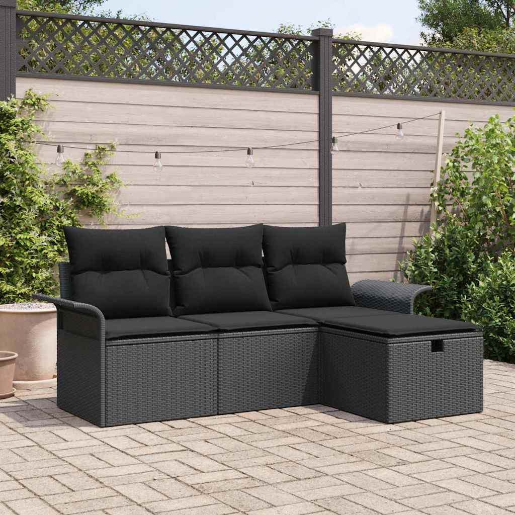 4-Tlg. Garten-Sofagarnitur Mit Kissen Poly Rattan