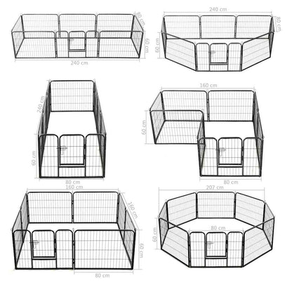 Hunde-Laufgitter 8 Paneele Stahl Schwarz