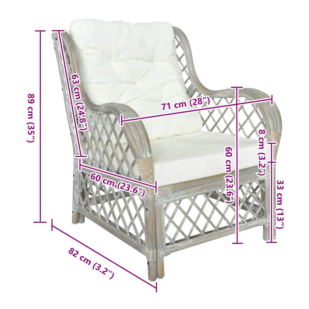 Sessel Mit Kissen Natürliches Rattan Und Leinen
