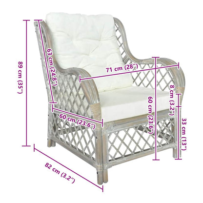 Sessel Mit Kissen Natürliches Rattan Und Leinen