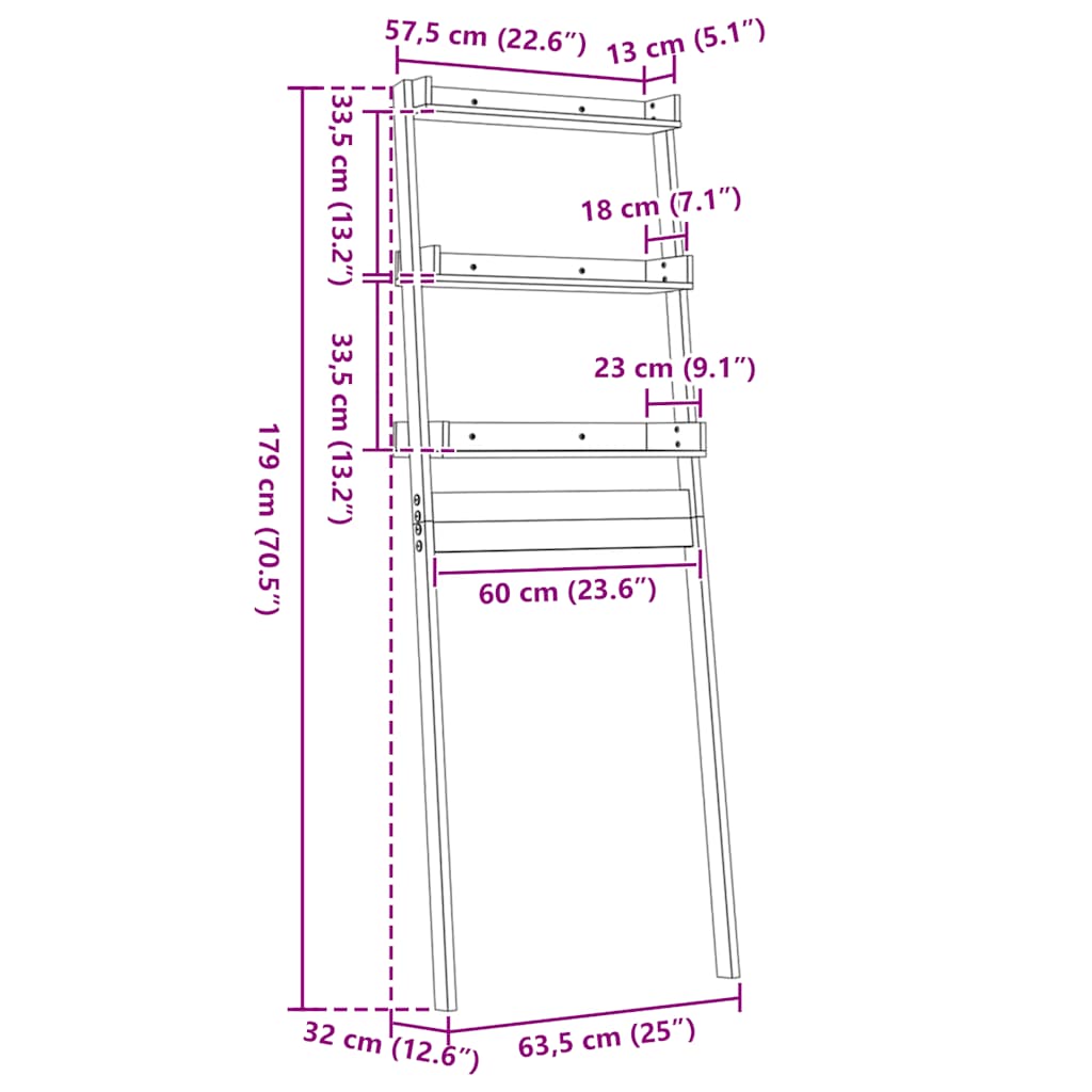 Toilettenregal 63,5X32X179 Cm Massivholz Kiefer