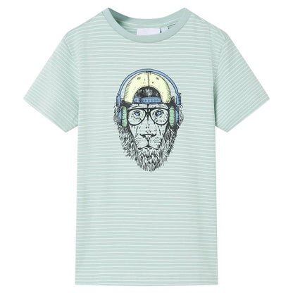 Kinder-T-Shirt Mit Streifen Helles Minzgrün 140