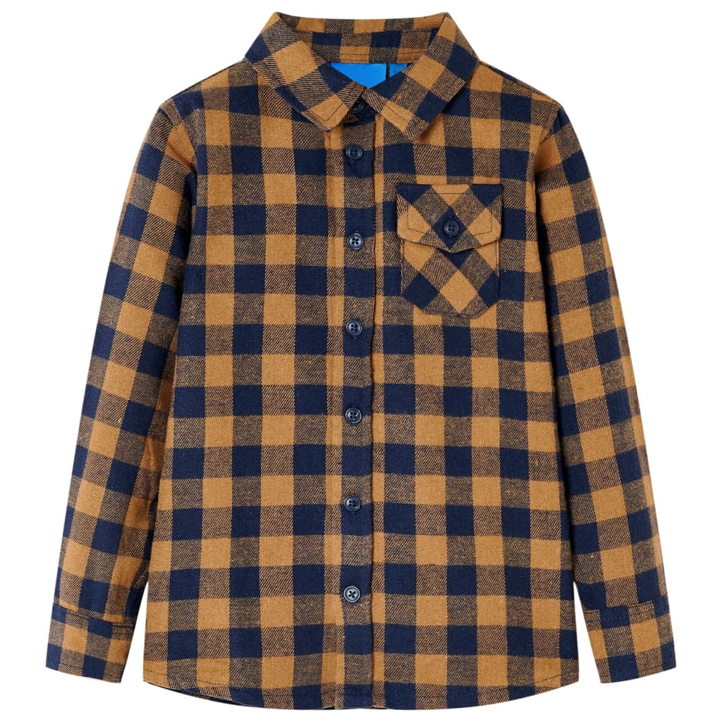 Kinderhemd Karomuster Cognac Und Blau 104