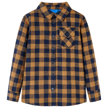 Kinderhemd Karomuster Cognac Und Blau 104