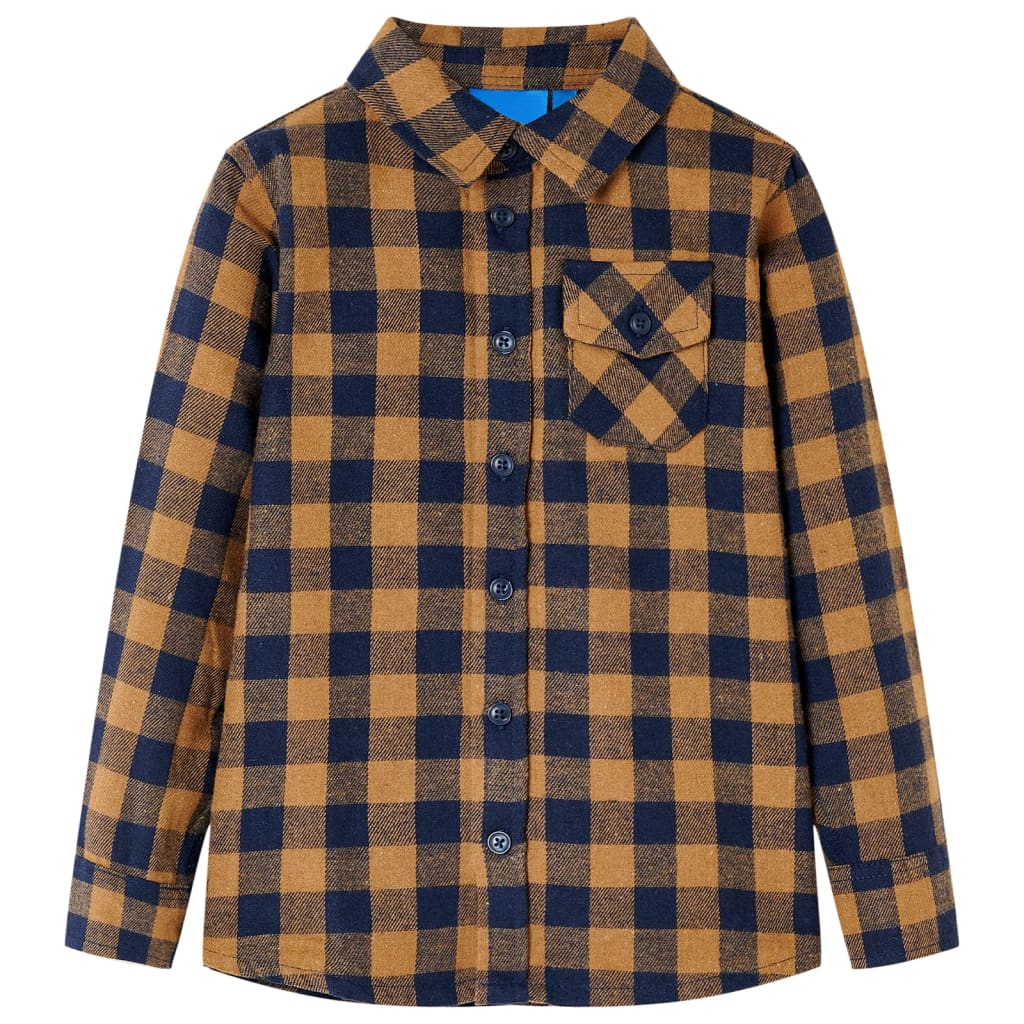 Kinderhemd Karomuster Cognac Und Blau 104