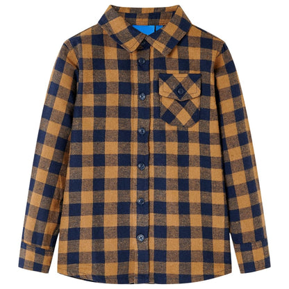 Kinderhemd Karomuster Cognac Und Blau 104