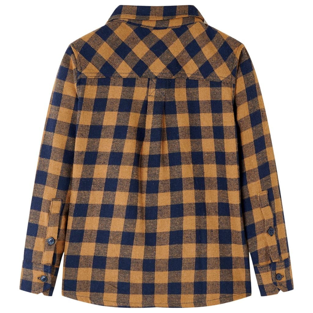 Kinderhemd Karomuster Cognac Und Blau 104