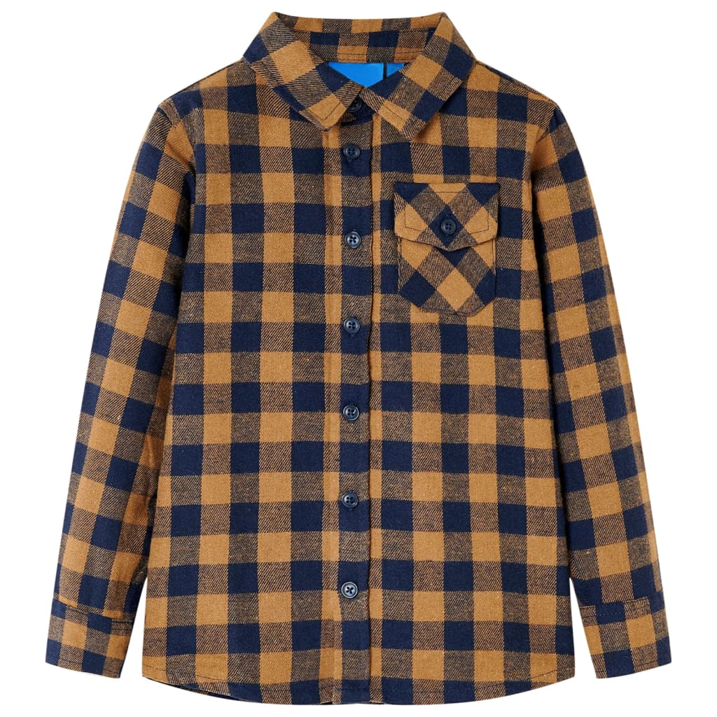 Kinderhemd Karomuster Cognac Und Blau 104