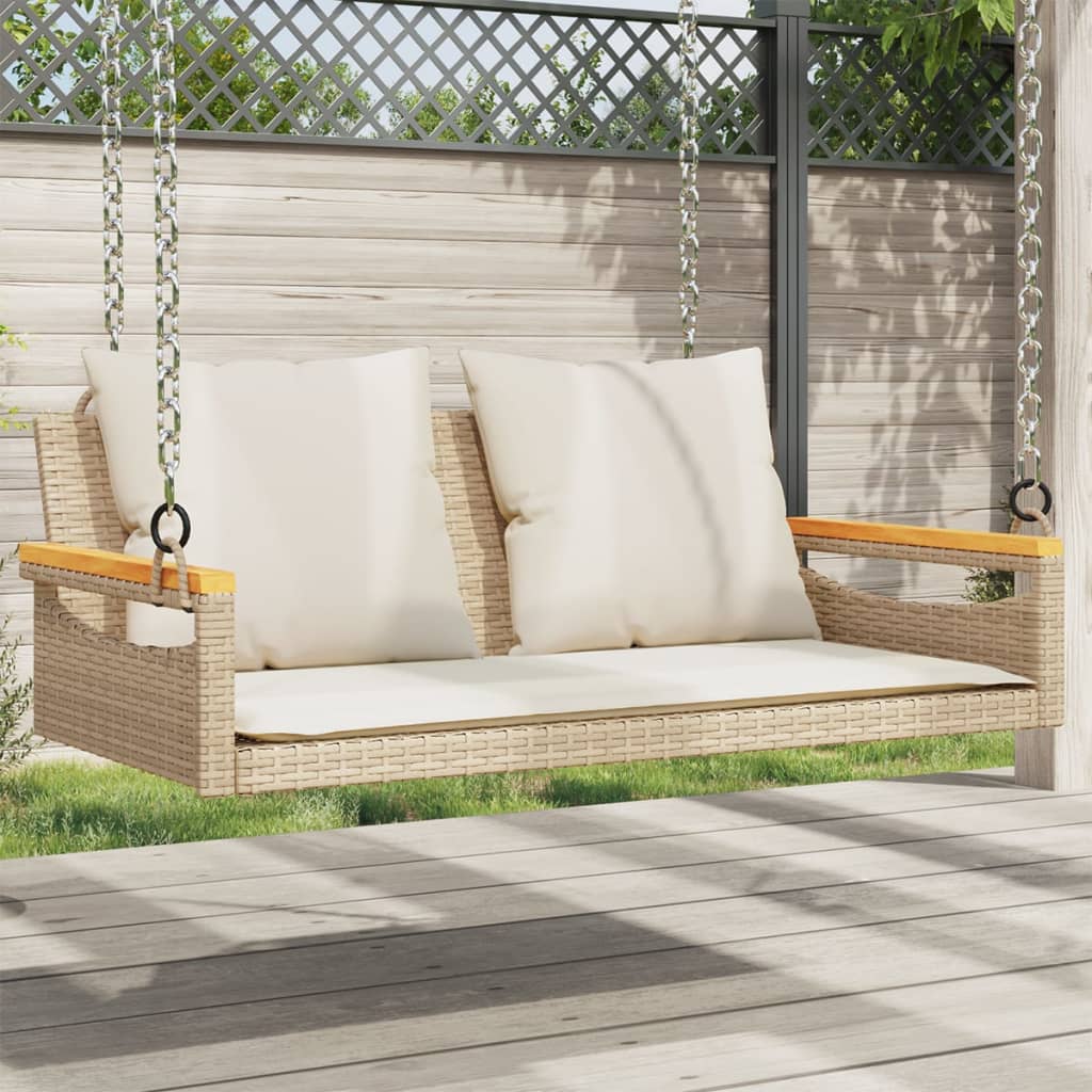 Hängesessel Mit Kissen Beige Poly Rattan Beige Und Cremeweiß