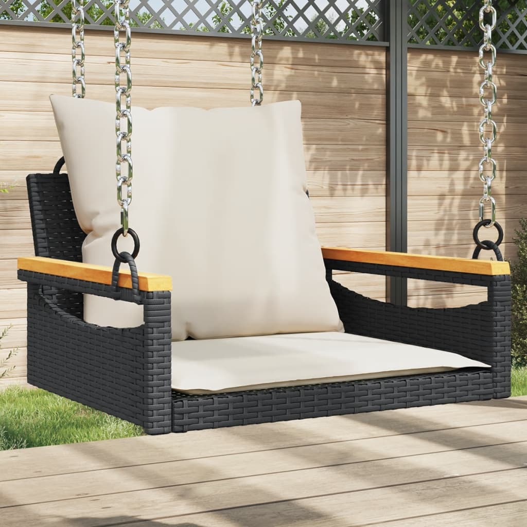 Hängesessel Mit Kissen Schwarz Poly Rattan Schwarz Und Creme
