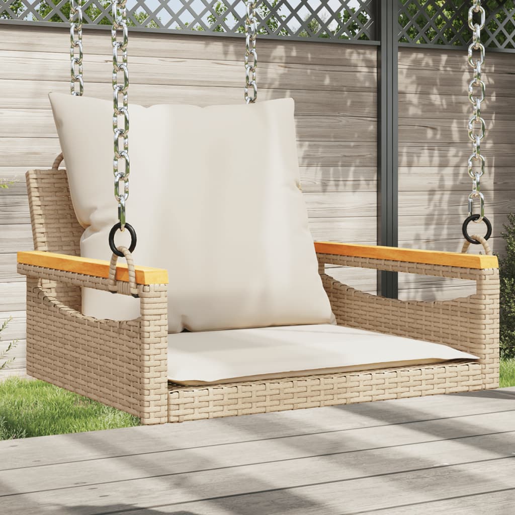 Hängesessel Mit Kissen Beige Poly Rattan Beige Und Cremeweiß