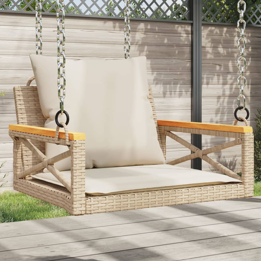 Hängesessel Mit Kissen Beige Poly Rattan Beige Und Cremeweiß