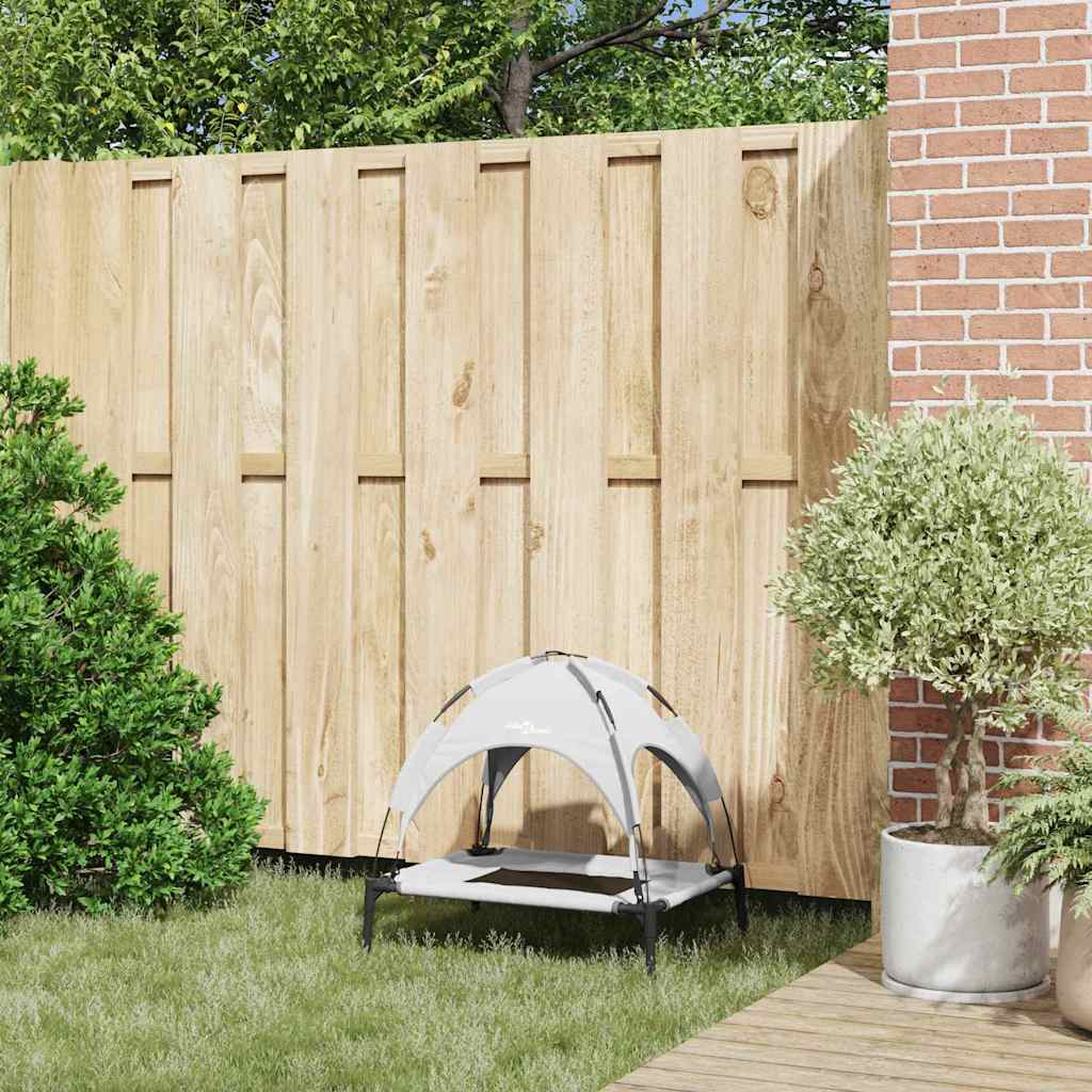 Erhöhtes Hundebett Mit Abnehmbarem Dach Silber Grau Stahl