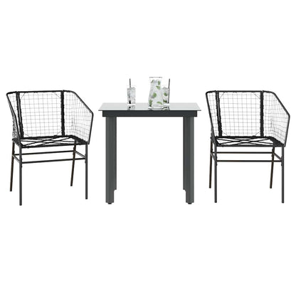 9-Tlg. Garten-Essgruppe Mit Kissen Schwarz Poly Rattan Glas
