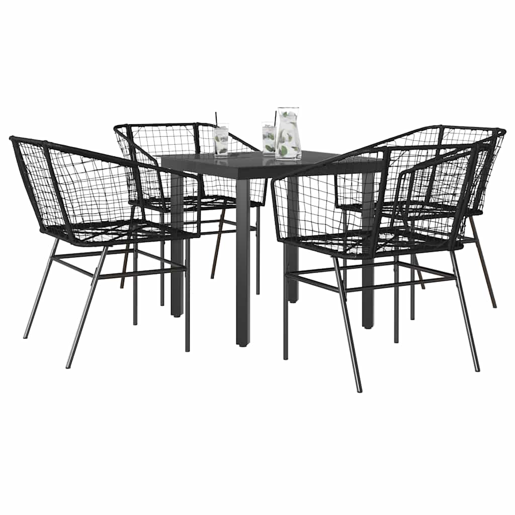 9-Tlg. Garten-Essgruppe Mit Kissen Schwarz Poly Rattan Glas