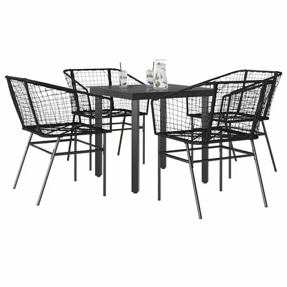 9-Tlg. Garten-Essgruppe Mit Kissen Schwarz Poly Rattan Glas