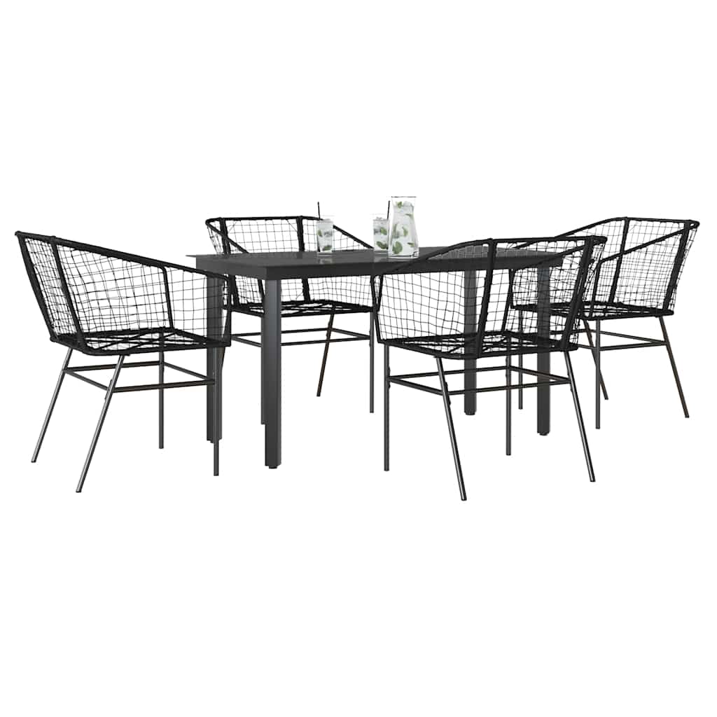 9-Tlg. Garten-Essgruppe Mit Kissen Schwarz Poly Rattan Glas