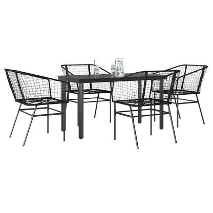 9-Tlg. Garten-Essgruppe Mit Kissen Schwarz Poly Rattan Glas