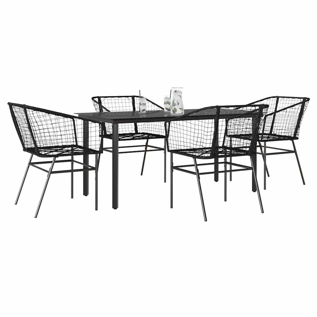 9-Tlg. Garten-Essgruppe Mit Kissen Schwarz Poly Rattan Glas