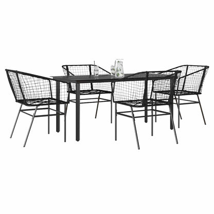 9-Tlg. Garten-Essgruppe Mit Kissen Schwarz Poly Rattan Glas