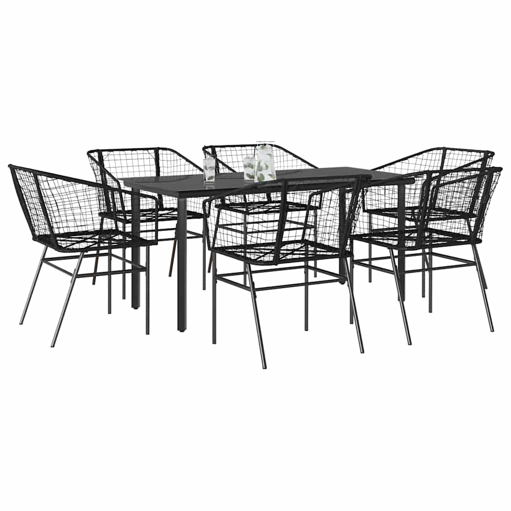 9-Tlg. Garten-Essgruppe Mit Kissen Schwarz Poly Rattan Glas