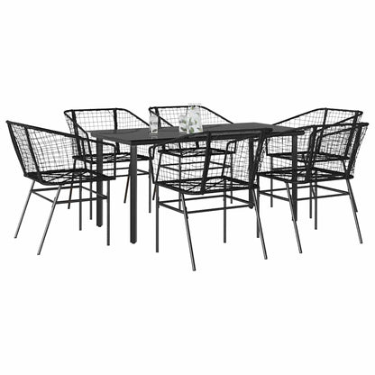 9-Tlg. Garten-Essgruppe Mit Kissen Schwarz Poly Rattan Glas