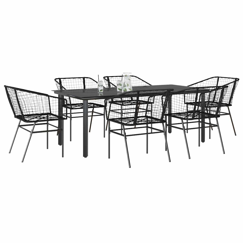 9-Tlg. Garten-Essgruppe Mit Kissen Schwarz Poly Rattan Glas