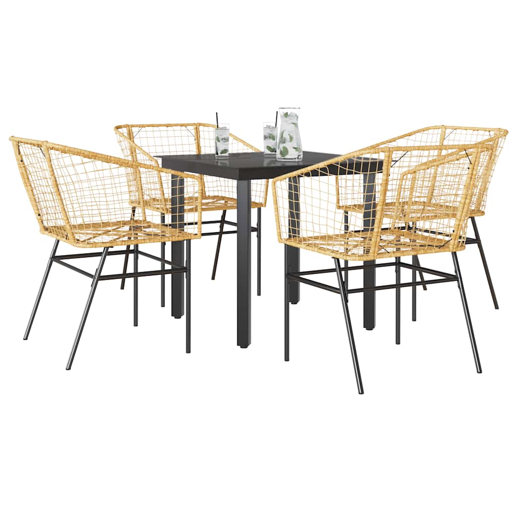 9-Tlg. Garten-Essgruppe Mit Kissen Schwarz Poly Rattan Glas
