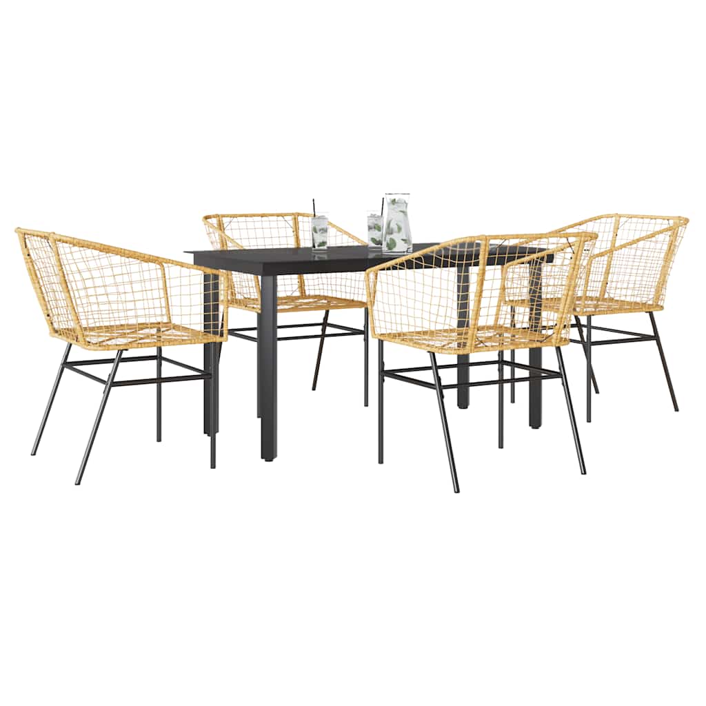9-Tlg. Garten-Essgruppe Mit Kissen Schwarz Poly Rattan Glas