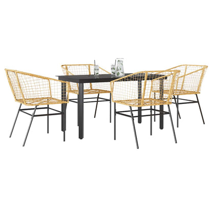 9-Tlg. Garten-Essgruppe Mit Kissen Schwarz Poly Rattan Glas