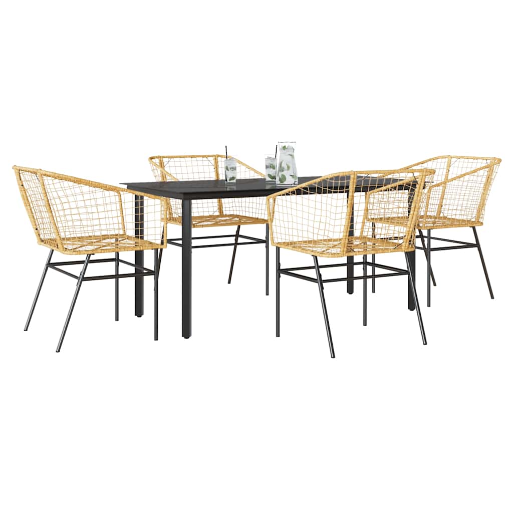 9-Tlg. Garten-Essgruppe Mit Kissen Schwarz Poly Rattan Glas