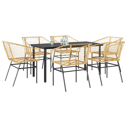 9-Tlg. Garten-Essgruppe Mit Kissen Schwarz Poly Rattan Glas