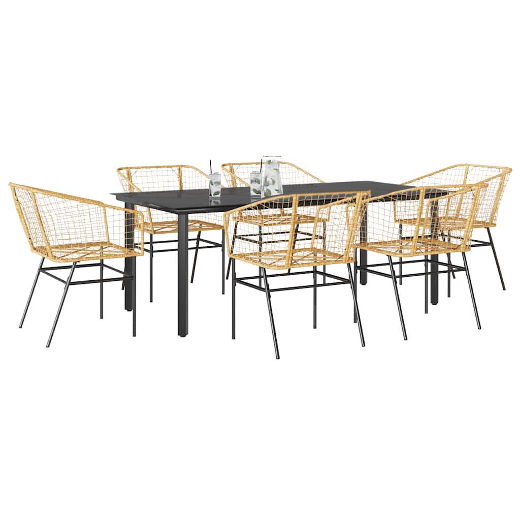 9-Tlg. Garten-Essgruppe Mit Kissen Schwarz Poly Rattan Glas