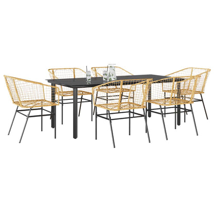 9-Tlg. Garten-Essgruppe Mit Kissen Schwarz Poly Rattan Glas