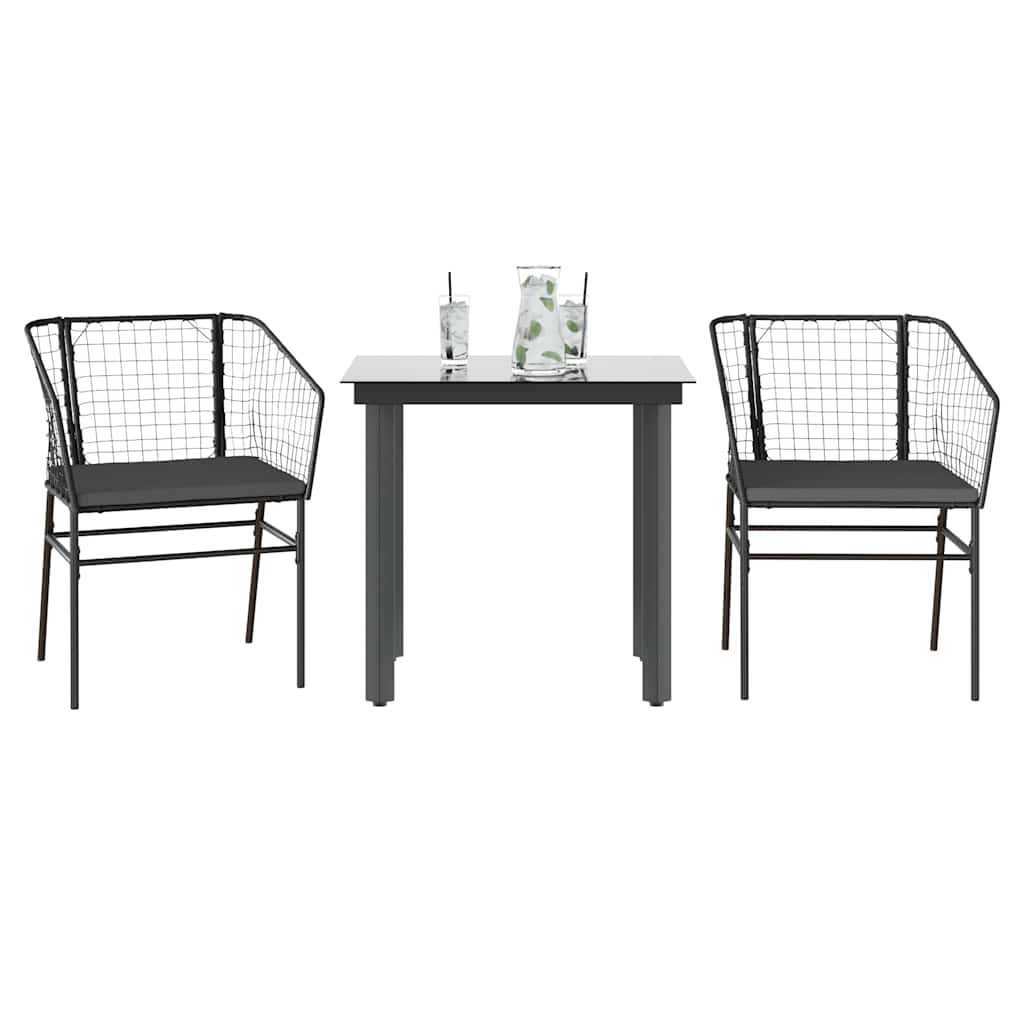 9-Tlg. Garten-Essgruppe Mit Kissen Schwarz Poly Rattan Glas
