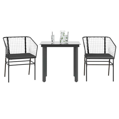 9-Tlg. Garten-Essgruppe Mit Kissen Schwarz Poly Rattan Glas