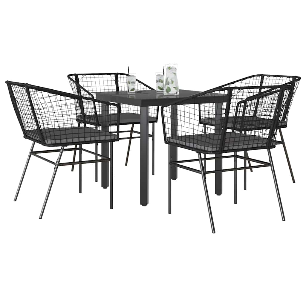 9-Tlg. Garten-Essgruppe Mit Kissen Schwarz Poly Rattan Glas
