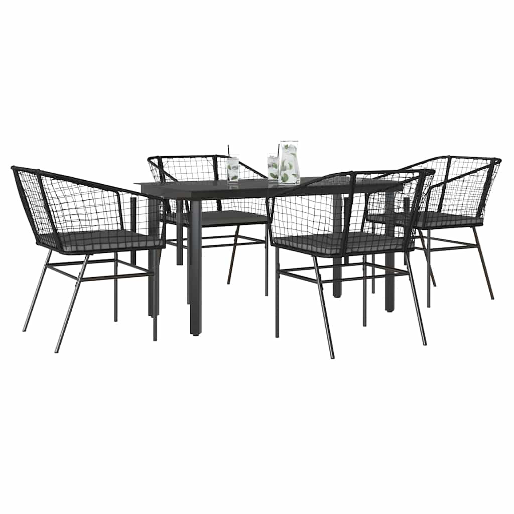9-Tlg. Garten-Essgruppe Mit Kissen Schwarz Poly Rattan Glas
