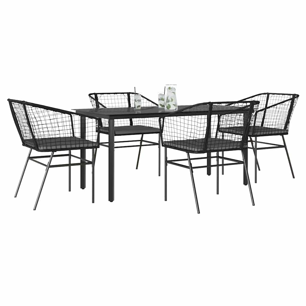 9-Tlg. Garten-Essgruppe Mit Kissen Schwarz Poly Rattan Glas