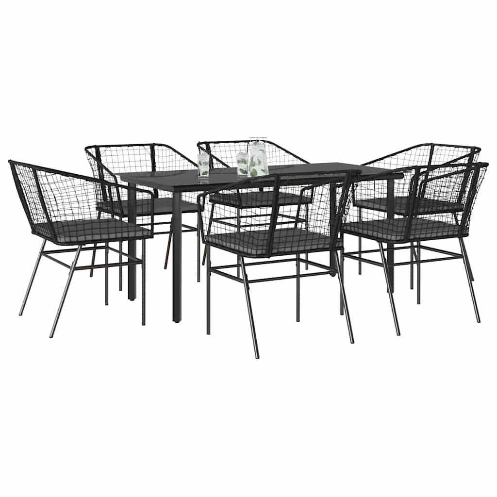 9-Tlg. Garten-Essgruppe Mit Kissen Schwarz Poly Rattan Glas