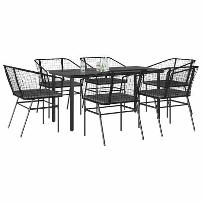 9-Tlg. Garten-Essgruppe Mit Kissen Schwarz Poly Rattan Glas