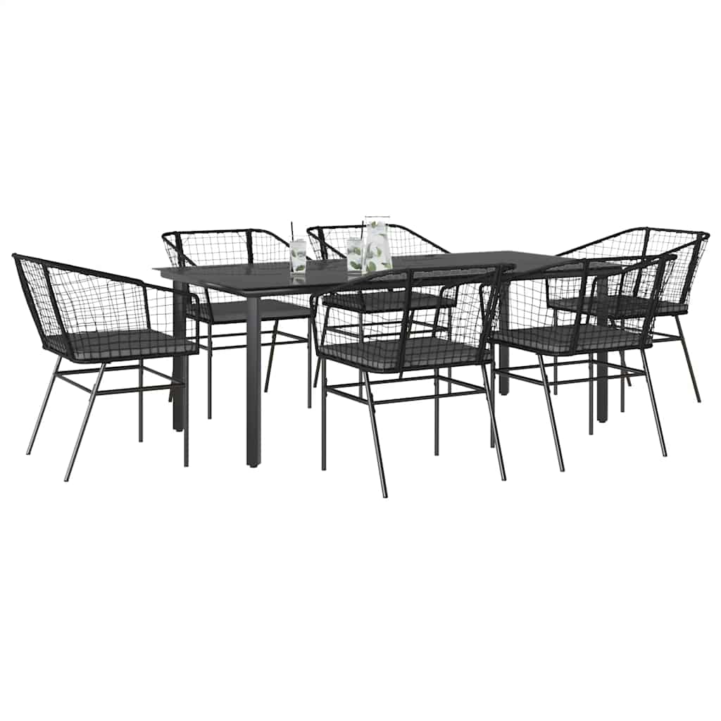 9-Tlg. Garten-Essgruppe Mit Kissen Schwarz Poly Rattan Glas